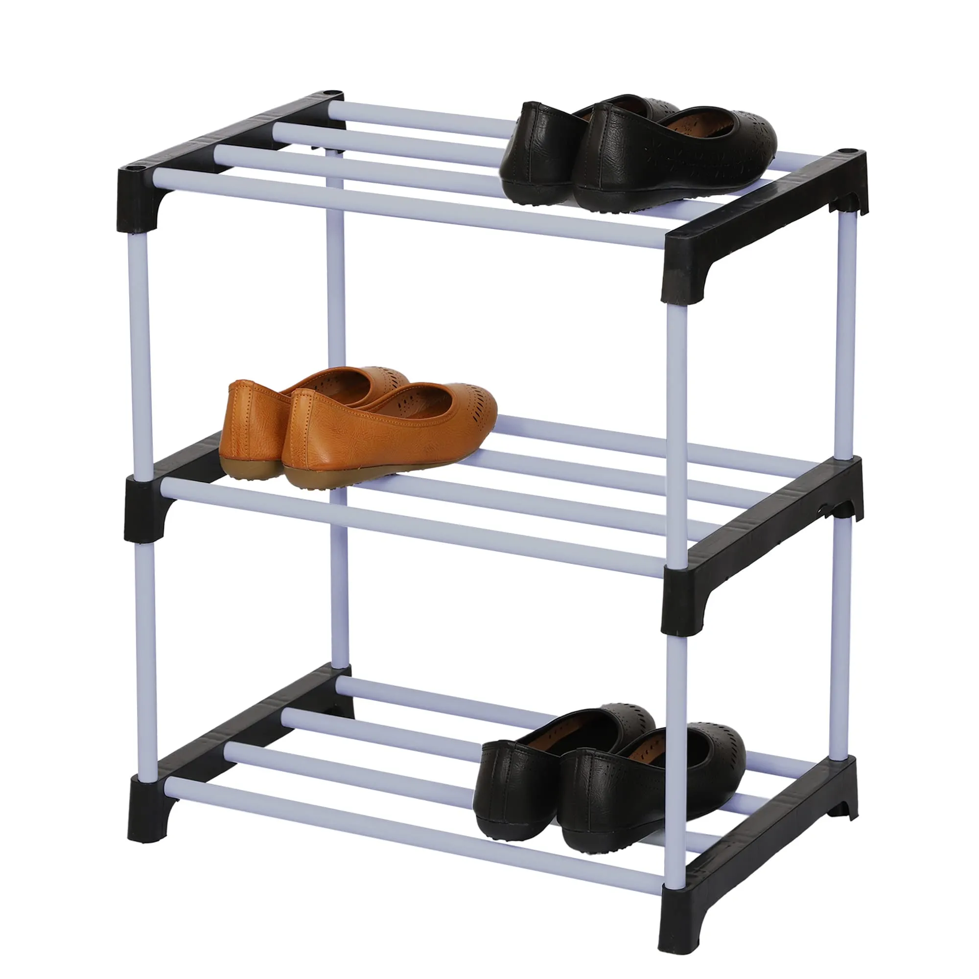 FLIPZON Multipurpose Rustproof Metal, Plastic Shoe Rack, Foldable Wide Storage Rack for Books. Toys, Shoes Easy to Move & Assemble (Rustproof) (3 Shelves)