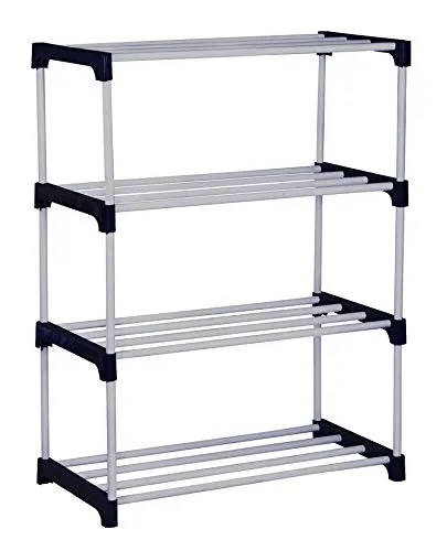 FLIPZON Multipurpose Rustproof Metal, Plastic Shoe Rack, Foldable Wide Storage Rack for Books. Toys, Shoes Easy to Move & Assemble (Rustproof) (4 Shelves)