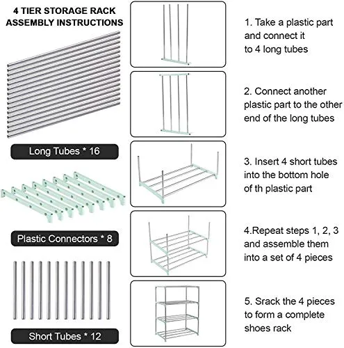 FLIPZON Multipurpose Rustproof Metal, Plastic Shoe Rack, Foldable Wide Storage Rack for Books. Toys, Shoes Easy to Move & Assemble (Rustproof) (4 Shelves)