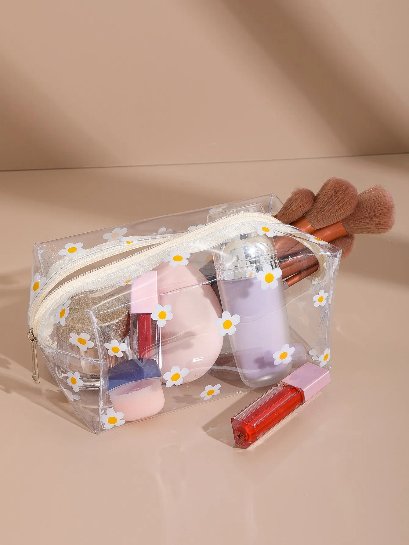 Floral Daisy Clear Makeup Bag Cosmetic Organizer Toiletries Bag Makeup Organizer