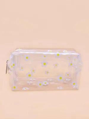 Flower Clear Square Makeup Bag Cosmetic Organizer Toiletries Bag Makeup