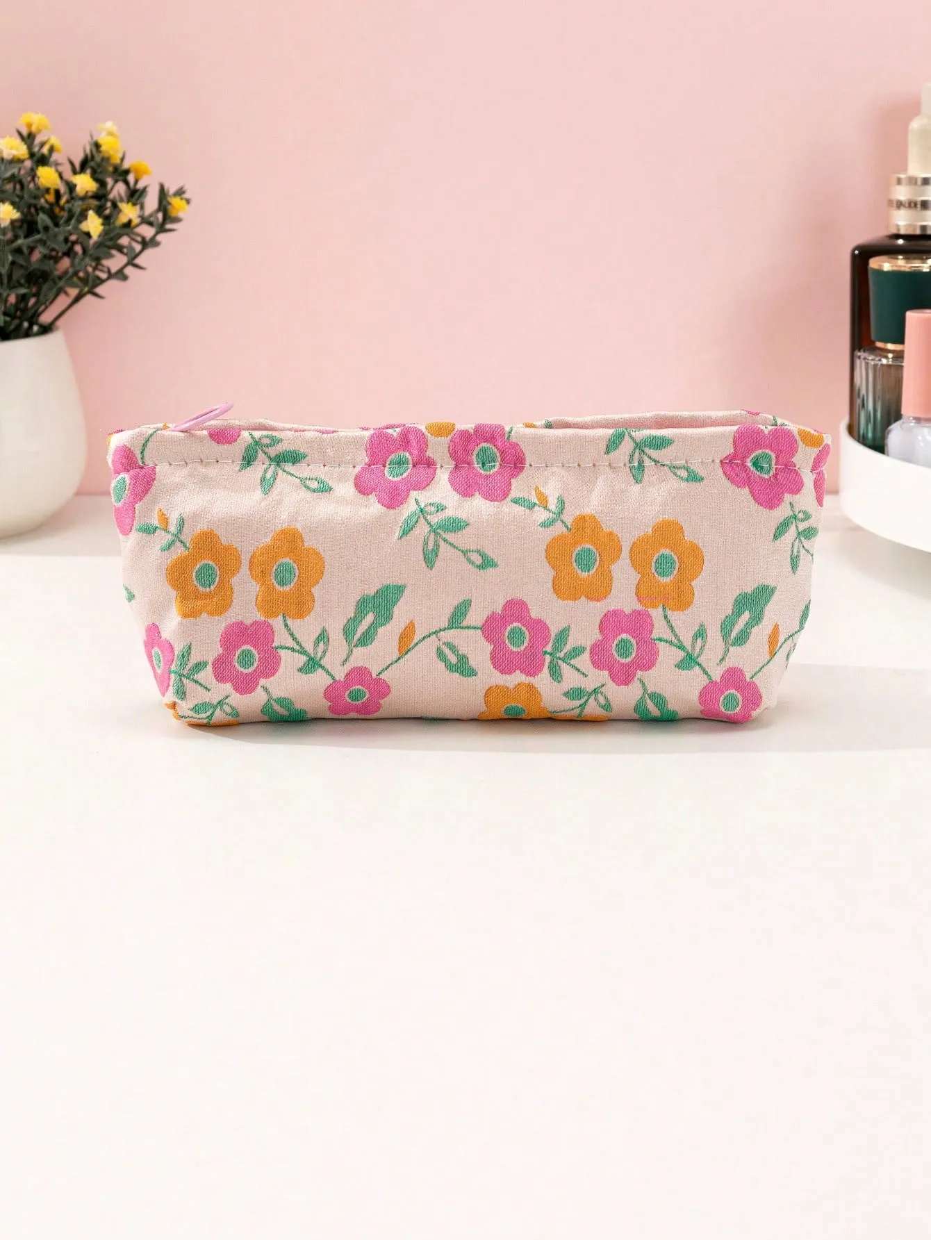 Flower Embroidered Zippered Makeup Bag Makeup Bag Cosmetic Organizer Toiletries