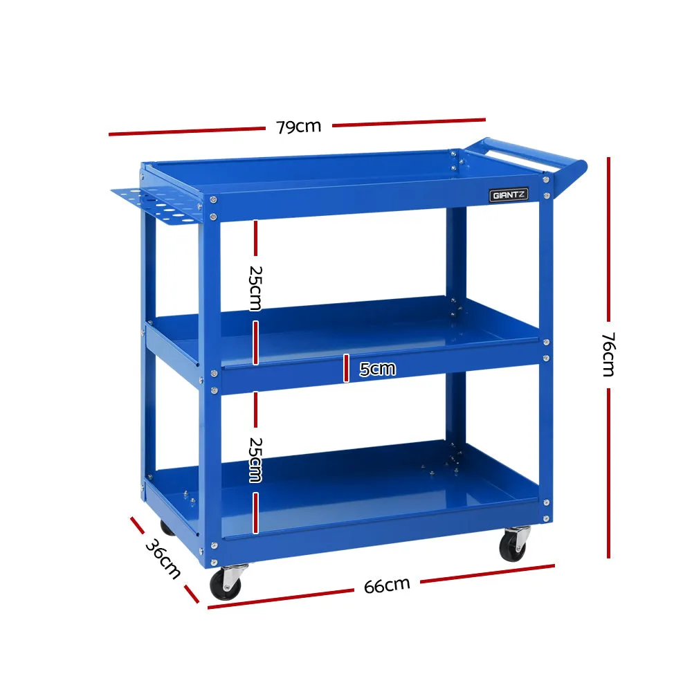 Giantz Tool Cart 3 Tier Parts Steel Trolley Mechanic Storage Organizer Blue