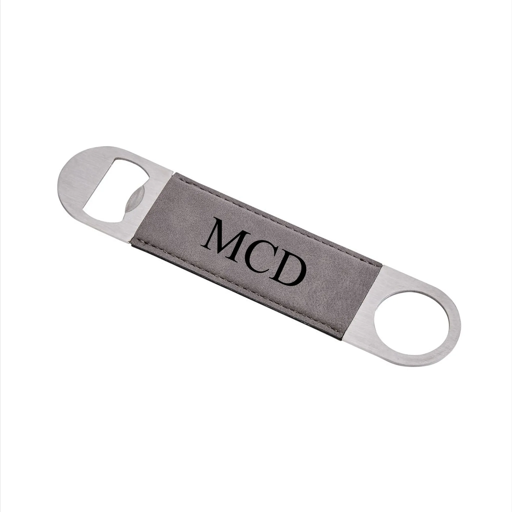 Grey Leatherette Stainless Steel Bottle Opener - 7" x 1.5"