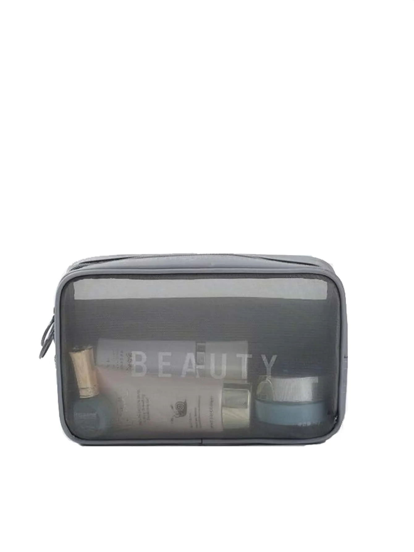 Grey Mesh Makeup Bag Cosmetic Organizer Toiletries Bag Makeup Organizer Zip