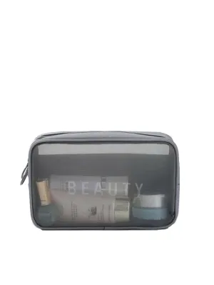 Grey Mesh Makeup Bag Cosmetic Organizer Toiletries Bag Makeup Organizer Zip