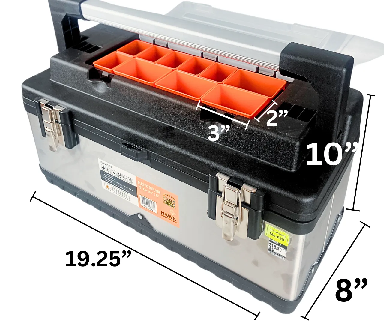 Heavy Duty Steel & Plastic Tool Box, Lift Out Tray