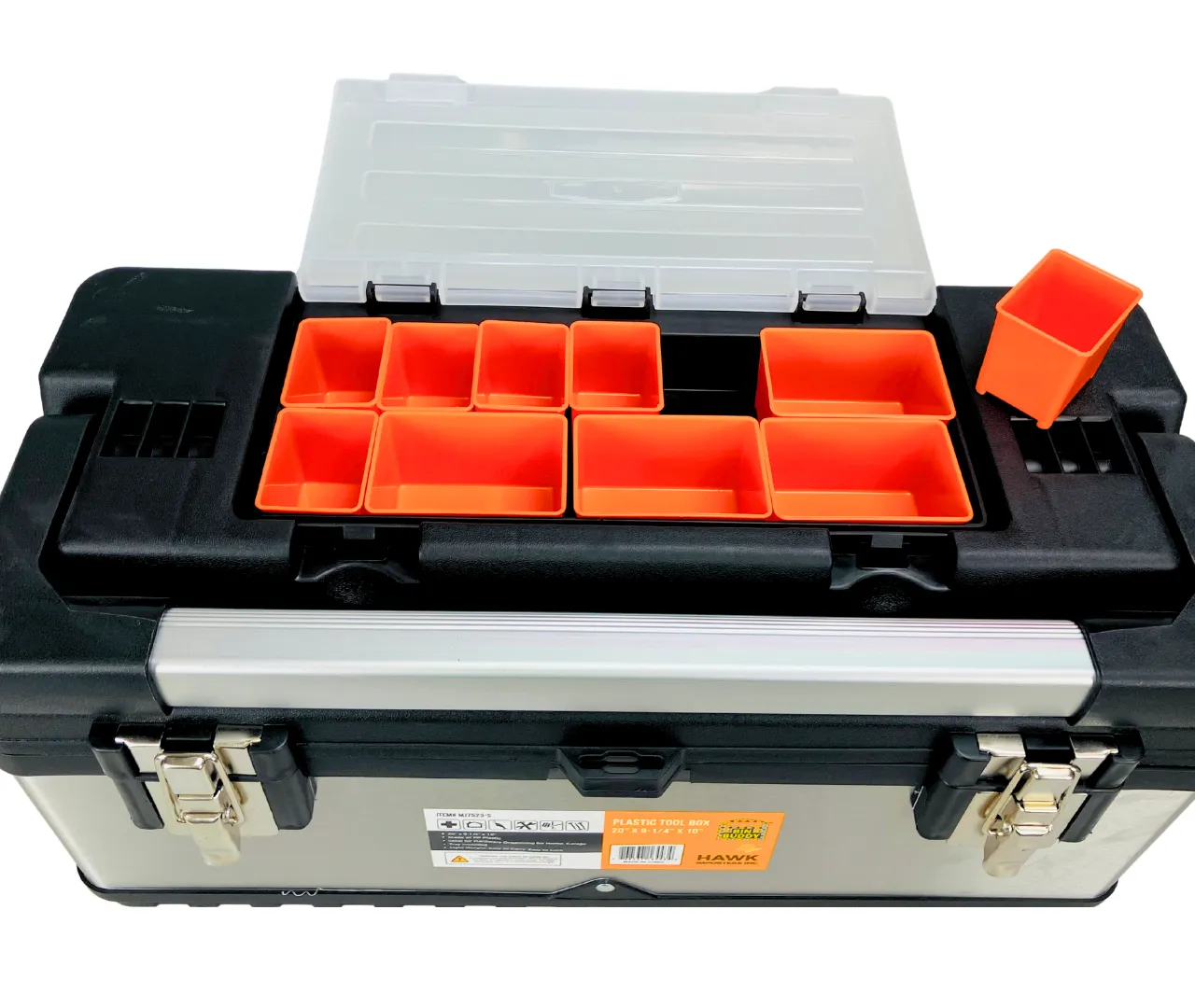 Heavy Duty Steel & Plastic Tool Box, Lift Out Tray