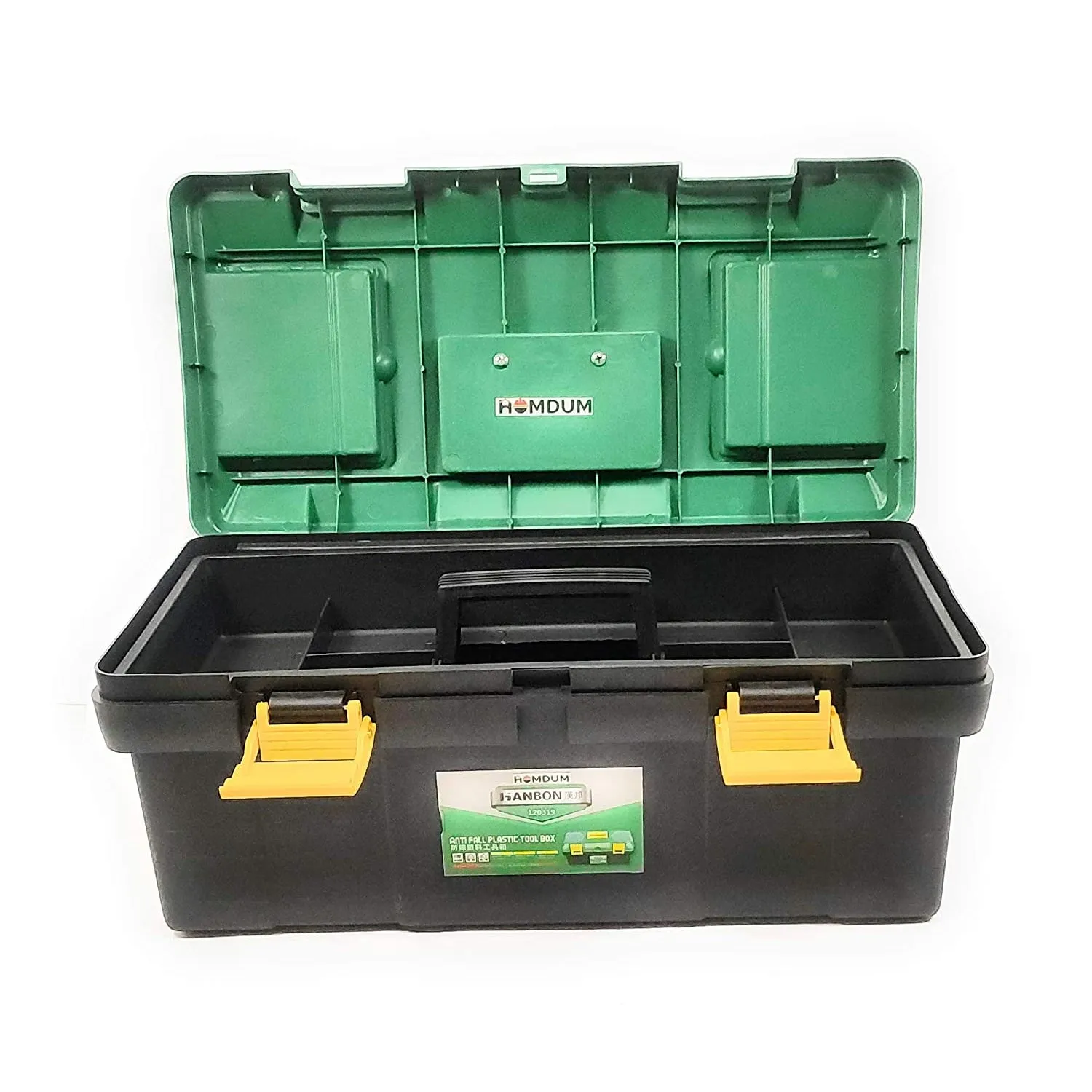 Homdum Portable Plastic Hardware Tool Box Storage Case for Screw Wrench Hammer with Removable Tray (Green, Black, 19 Inch)