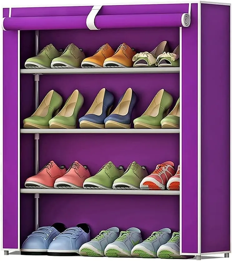 Homestic Shoe Rack|Non-Woven 4 Shelves Shelf|Foldable Storage Rack Organizer for Shoe, Books (Purple)