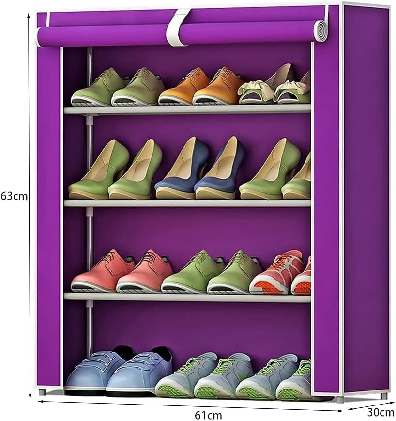 Homestic Shoe Rack|Non-Woven 4 Shelves Shelf|Foldable Storage Rack Organizer for Shoe, Books (Purple)