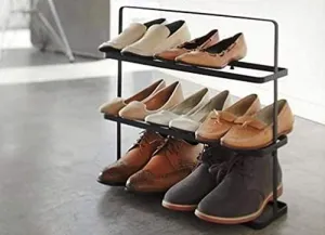 INDIAN DECOR. Minimalistic Space Saving Portable Metal Shoe Rack (Black).