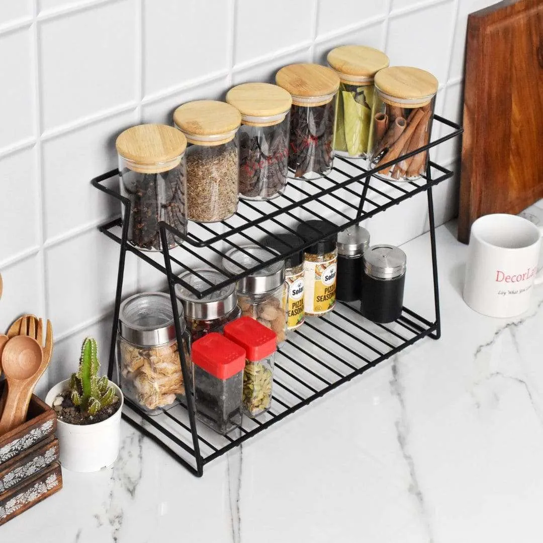 Iron 2-Tier Space Saving Spice Storage Kitchen Shelves