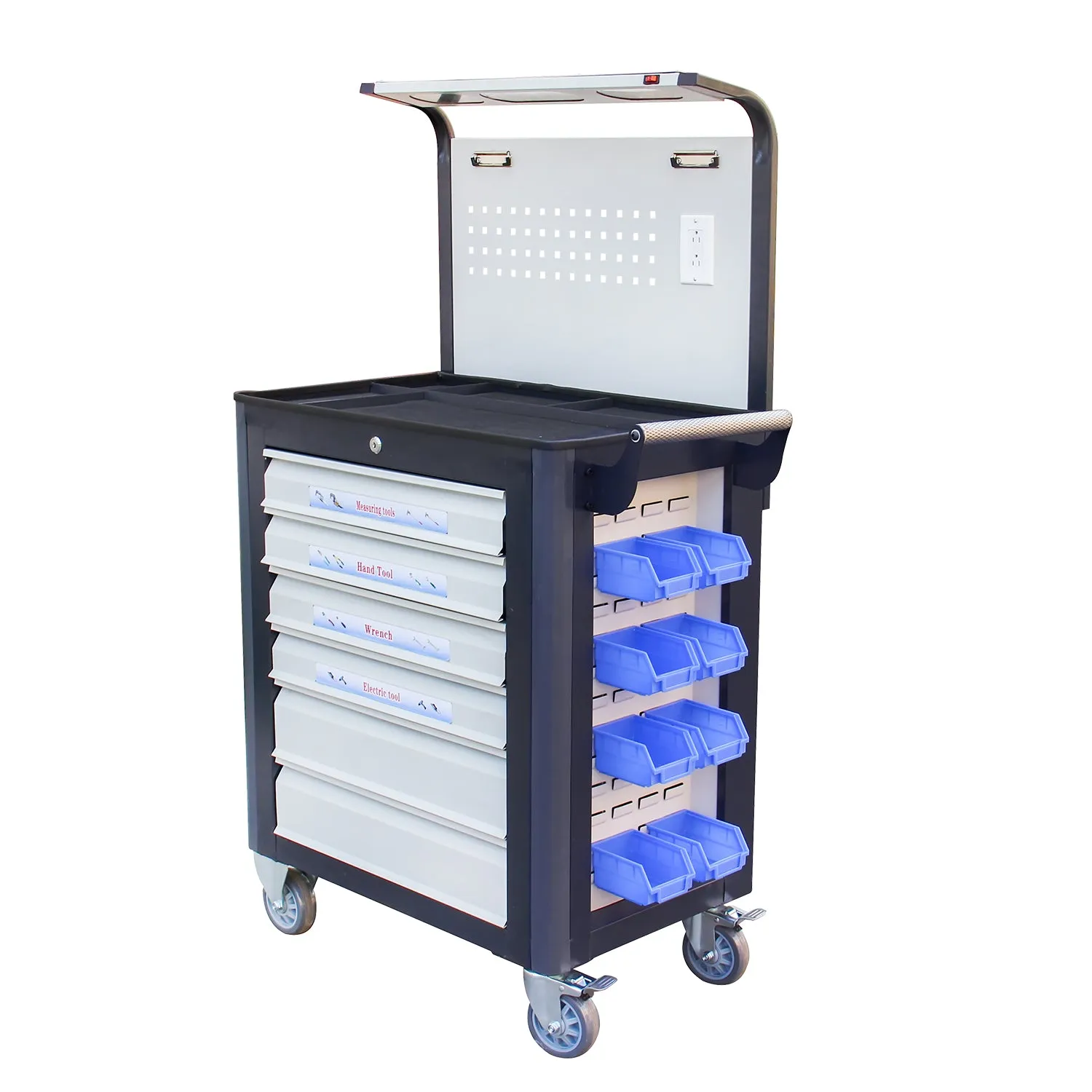 Kaka industrial GJC-206-2E Tool Cart, 6 Drawer Tool Chest 77 Capacity 4 Ball-Bearing on Lockable Wheels Glided Drawers, for Mechanics Industrial Garage, Warehouse & Repair Shop