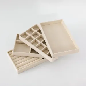 Kuber Industries 12 Pieces Velvet Jewelry Trays Organizer | Jewelry Storage Box | Jewelry Organizer | Showcase Holder Dresser Organizer for Earring Necklace Bracelet Ring | Pack of 3|YBL4-01| Beige