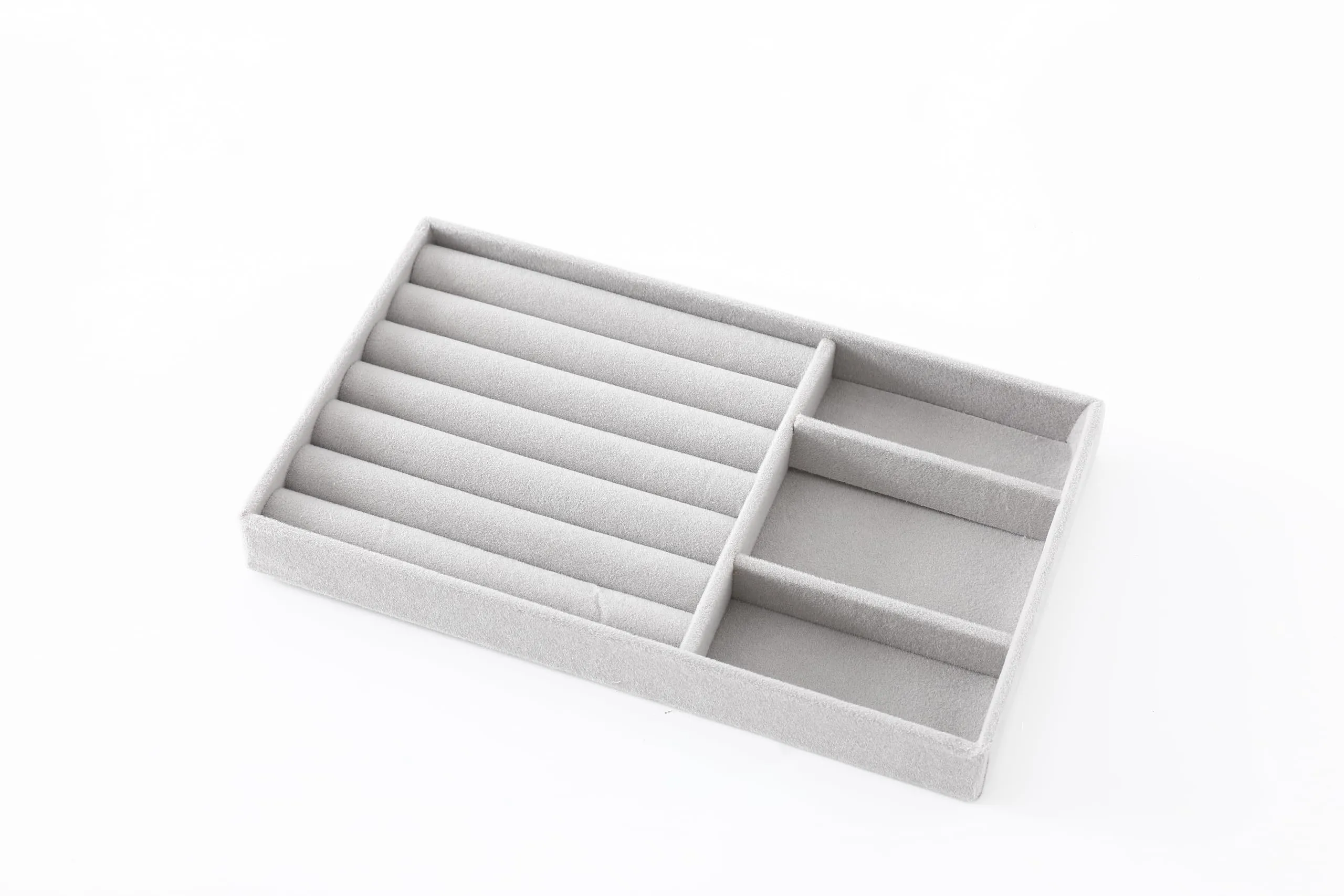 Kuber Industries 4 Pieces Velvet Jewelry Trays Organizer | Jewelry Storage Box | Jewelry Organizer | Showcase Holder Dresser Organizer for Earring Necklace Bracelet Ring | Pack of 1 | YBL4-02 | Grey