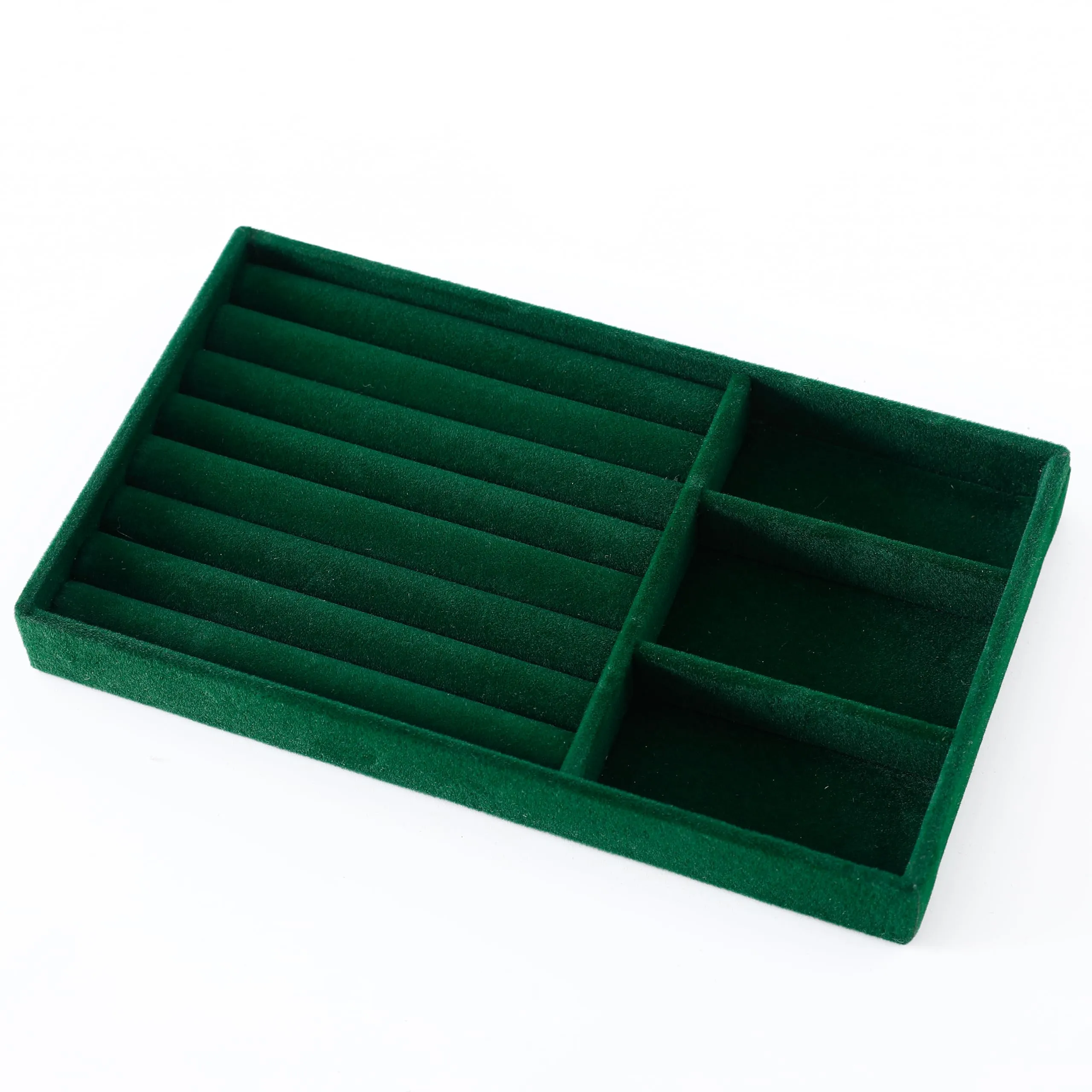 Kuber Industries 8 Pieces Velvet Jewelry Trays Organizer | Jewelry Storage Box | Jewelry Organizer | Showcase Holder Dresser Organizer for Earring Necklace Ring | Pack of 2 | YBL4-05 | Dark Green