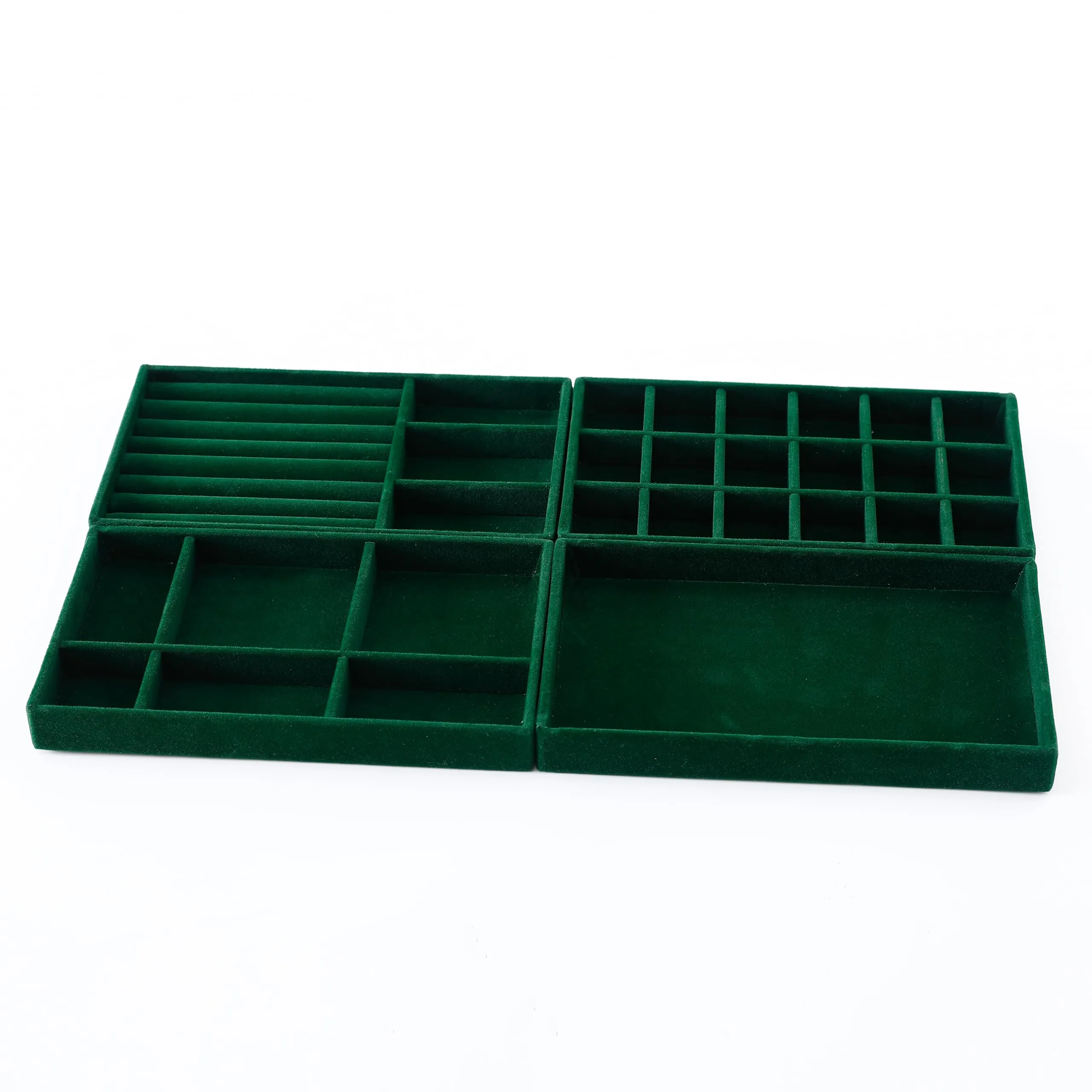 Kuber Industries 8 Pieces Velvet Jewelry Trays Organizer | Jewelry Storage Box | Jewelry Organizer | Showcase Holder Dresser Organizer for Earring Necklace Ring | Pack of 2 | YBL4-05 | Dark Green