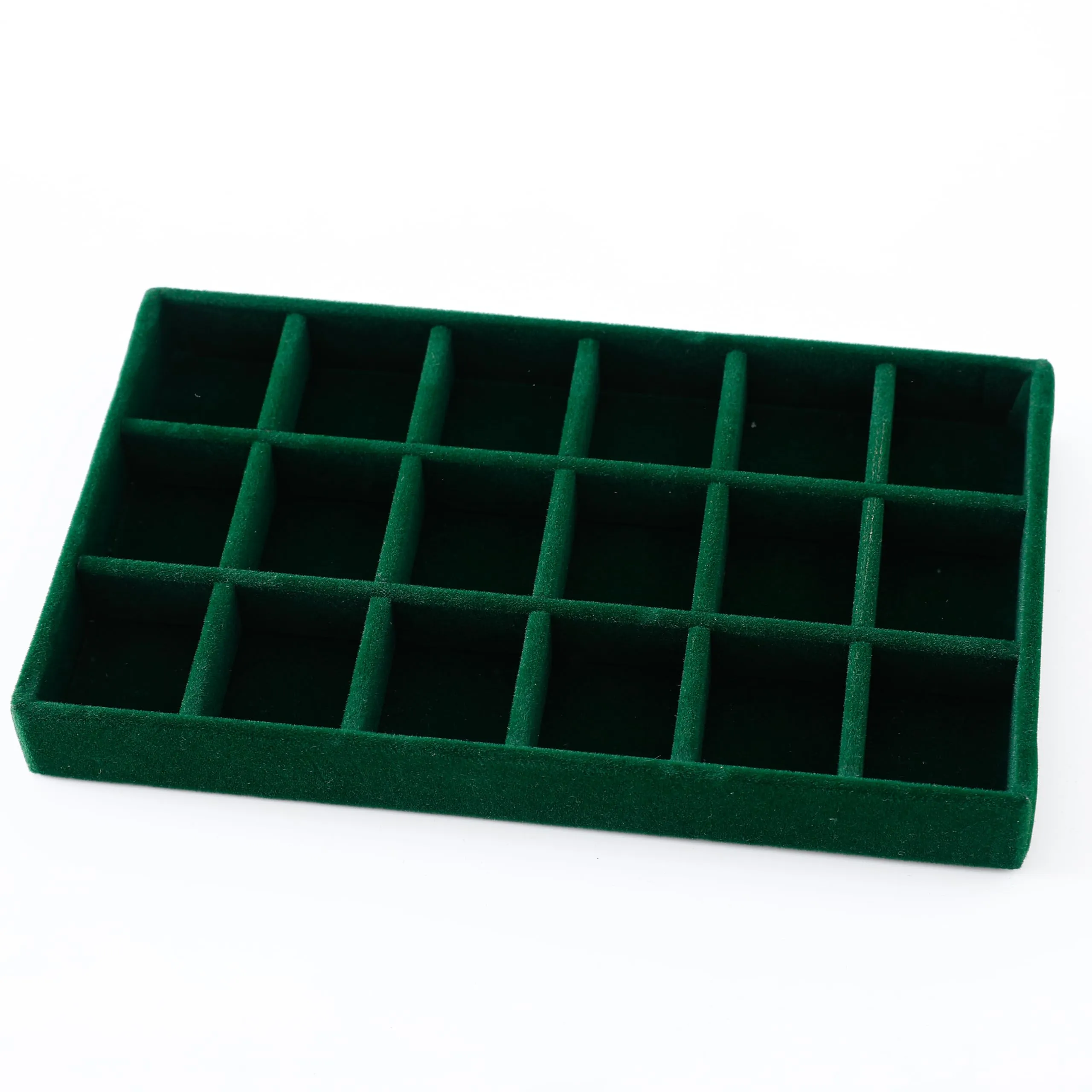 Kuber Industries 8 Pieces Velvet Jewelry Trays Organizer | Jewelry Storage Box | Jewelry Organizer | Showcase Holder Dresser Organizer for Earring Necklace Ring | Pack of 2 | YBL4-05 | Dark Green