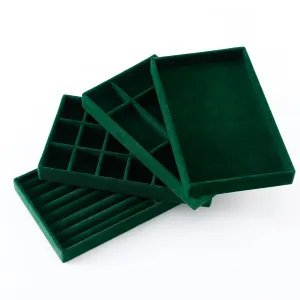 Kuber Industries 8 Pieces Velvet Jewelry Trays Organizer | Jewelry Storage Box | Jewelry Organizer | Showcase Holder Dresser Organizer for Earring Necklace Ring | Pack of 2 | YBL4-05 | Dark Green