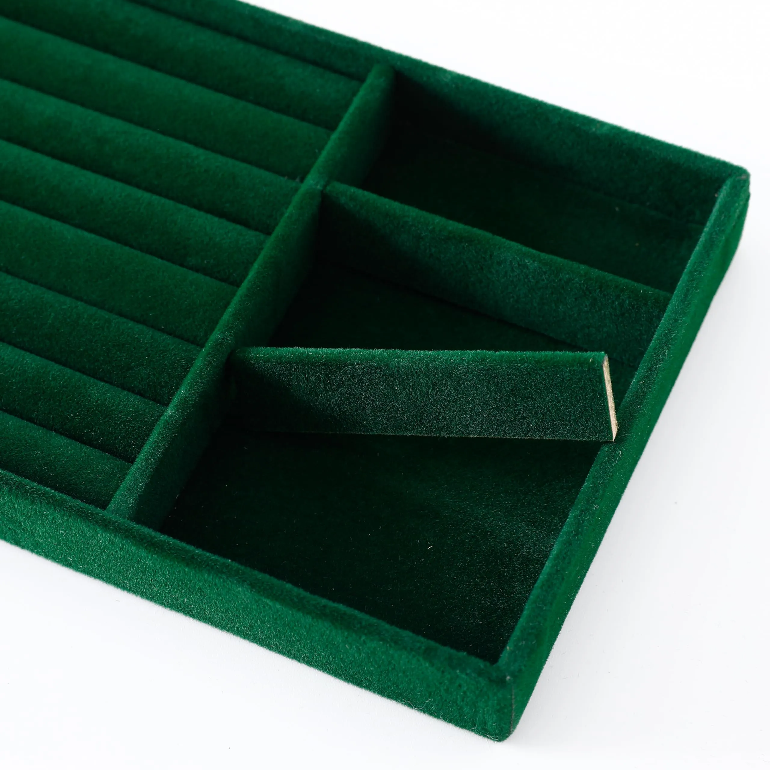 Kuber Industries 8 Pieces Velvet Jewelry Trays Organizer | Jewelry Storage Box | Jewelry Organizer | Showcase Holder Dresser Organizer for Earring Necklace Ring | Pack of 2 | YBL4-05 | Dark Green