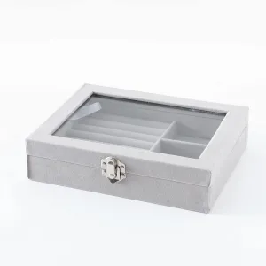 Kuber Industries Pack of 1 Velvet Jewelry Box Organizer | Jewelry Storage Box | Jewelry Organizer | Showcase Holder Dresser Organizer for Earring Necklace Bracelet Ring | YXX-015 | Grey