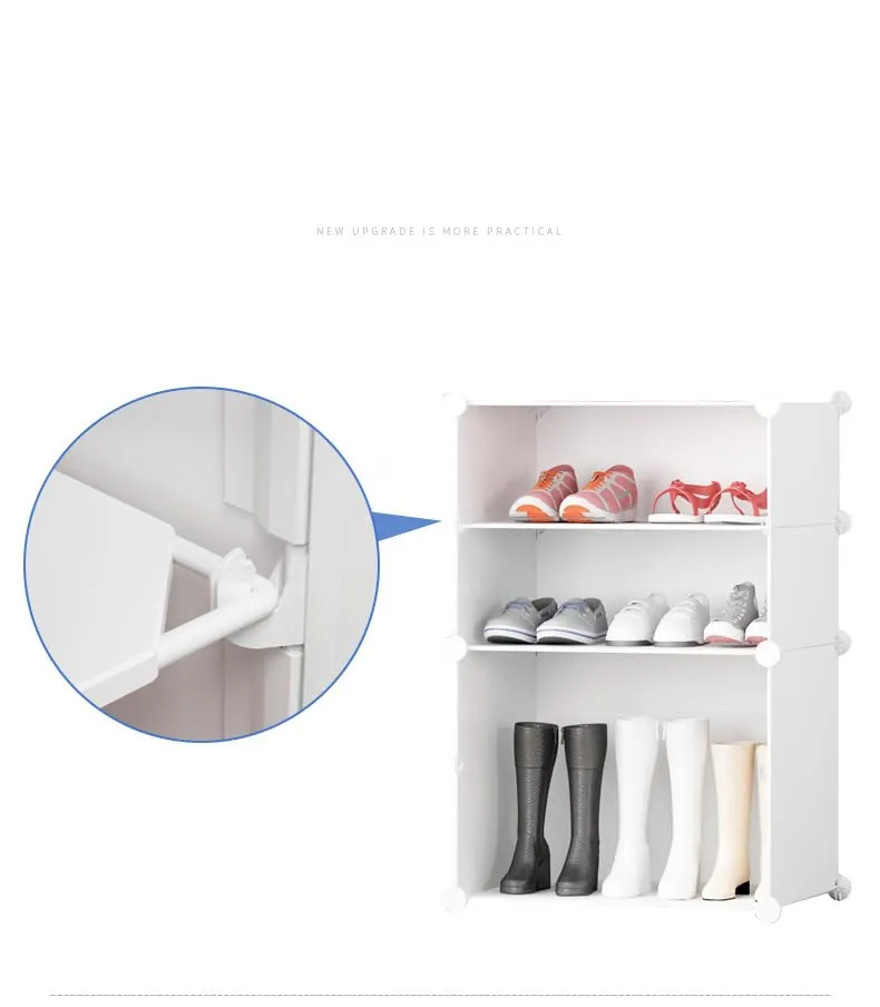 Kuber Industries Pack of 2 Shoes Cabinet |2 Column 4 -Tier Foldable Shoe Rack Organizer for Closet |Plastic Shoe Shelf Collapsible Shoes Box |Easy Assembly Shoe Cabinet with Lids | JL2C4TWH | White