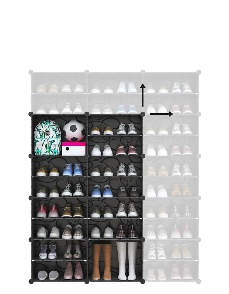 Kuber Industries Pack of 5 Shoes Cabinet |2 Column 3-Tier Foldable Shoe Rack Organizer for Closet | Plastic Shoe Shelf Collapsible Shoes Storage Box |Shoe Cabinet with Lids | JL2C3TBK | Black