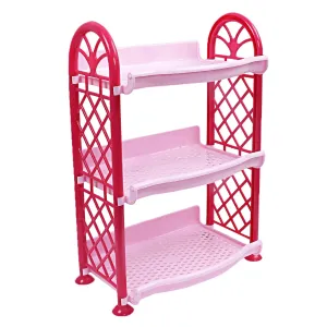 Kuber Industries Plastic 3 Layer Multipurpose Storage Organizer Rack for Kitchen, Bathroom, Living Room, Bedroom (Pink)- CTKTC037682