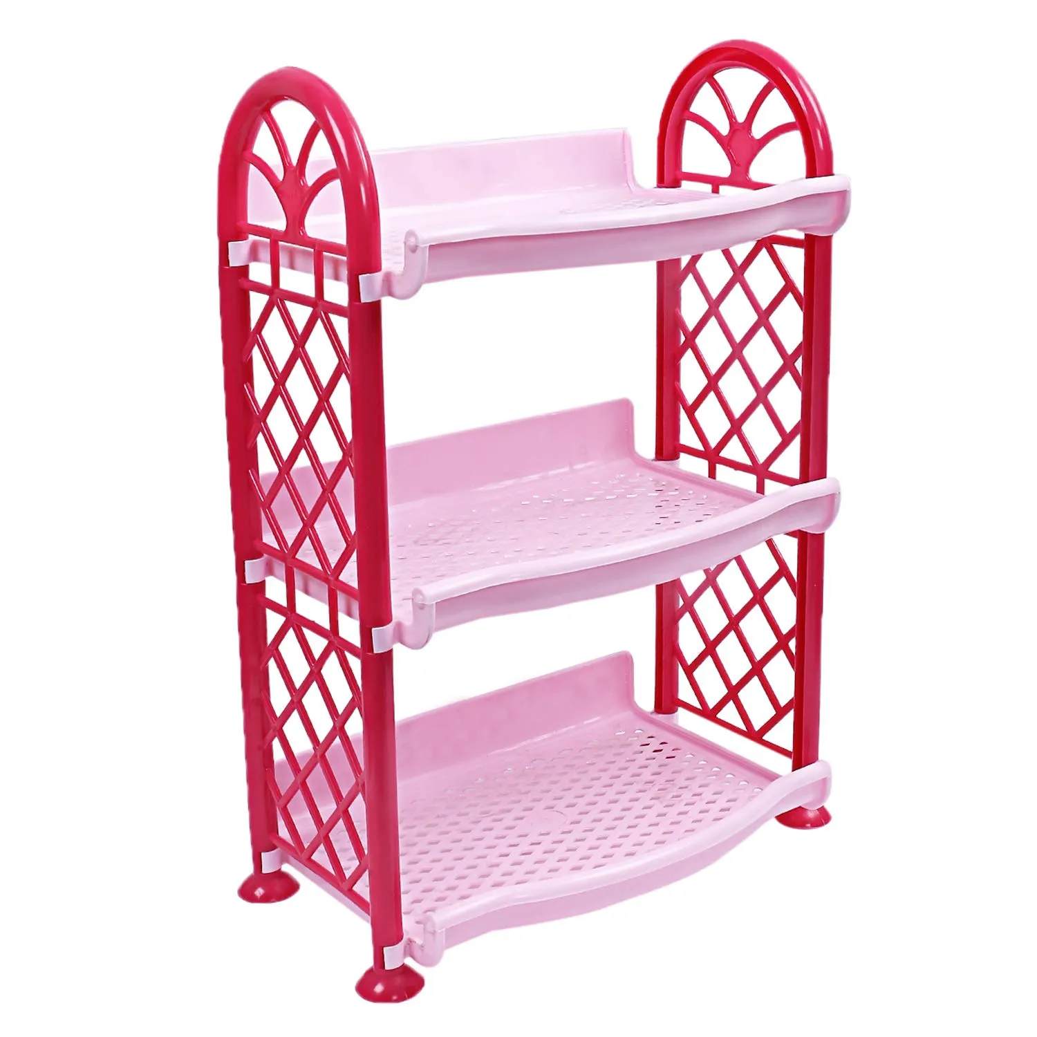 Kuber Industries Plastic 3 Layer Multipurpose Storage Organizer Rack for Kitchen, Bathroom, Living Room, Bedroom (Pink)- CTKTC037682