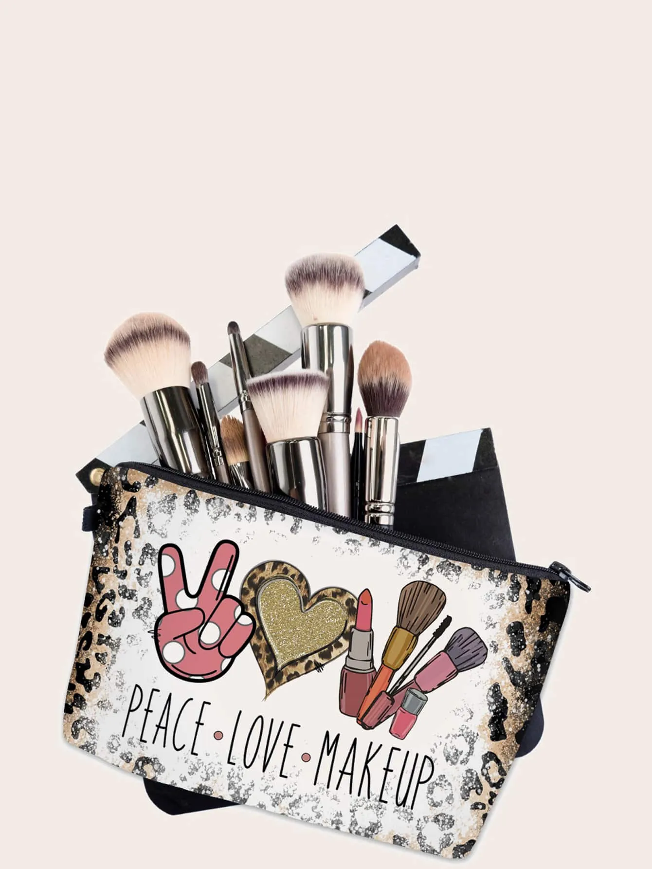 Leopard Peace Love Makeup Cosmetics Bag Makeup Bag Cosmetic Organizer Toiletries