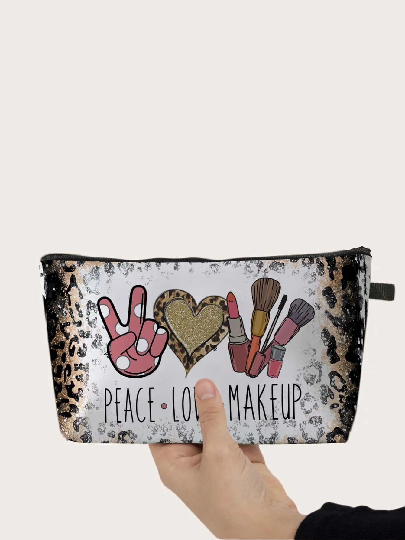 Leopard Peace Love Makeup Cosmetics Bag Makeup Bag Cosmetic Organizer Toiletries