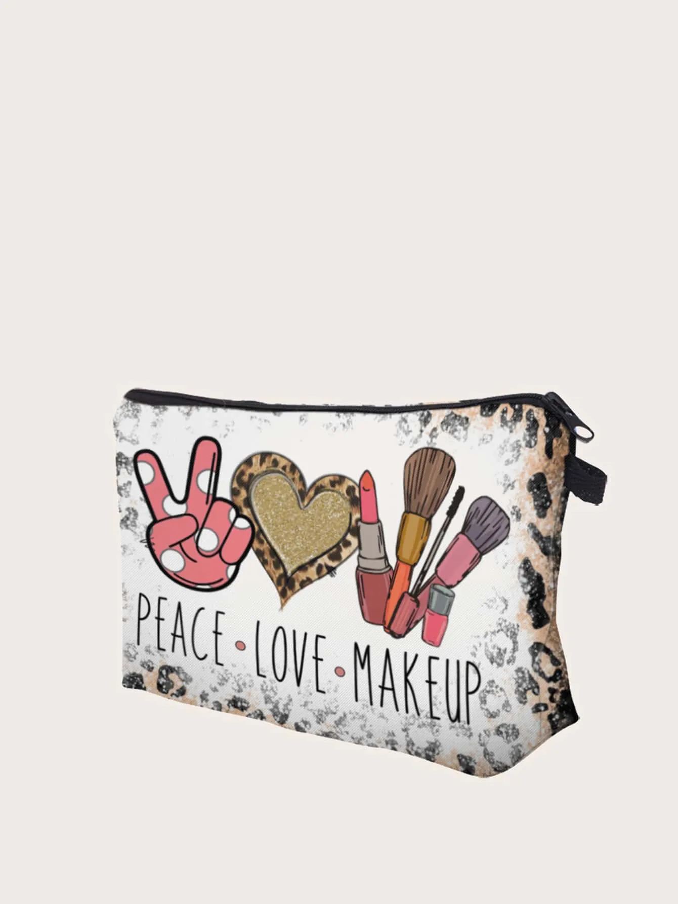 Leopard Peace Love Makeup Cosmetics Bag Makeup Bag Cosmetic Organizer Toiletries