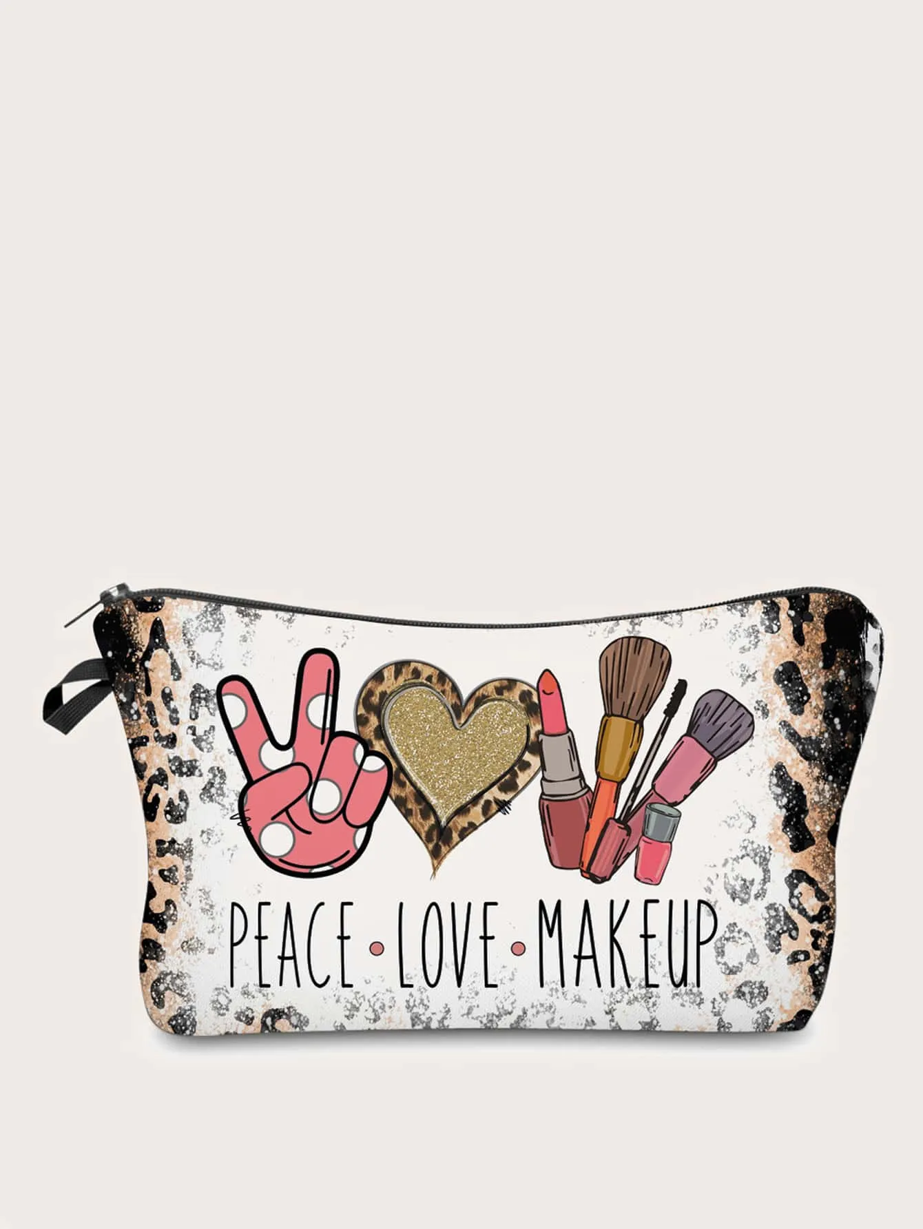 Leopard Peace Love Makeup Cosmetics Bag Makeup Bag Cosmetic Organizer Toiletries