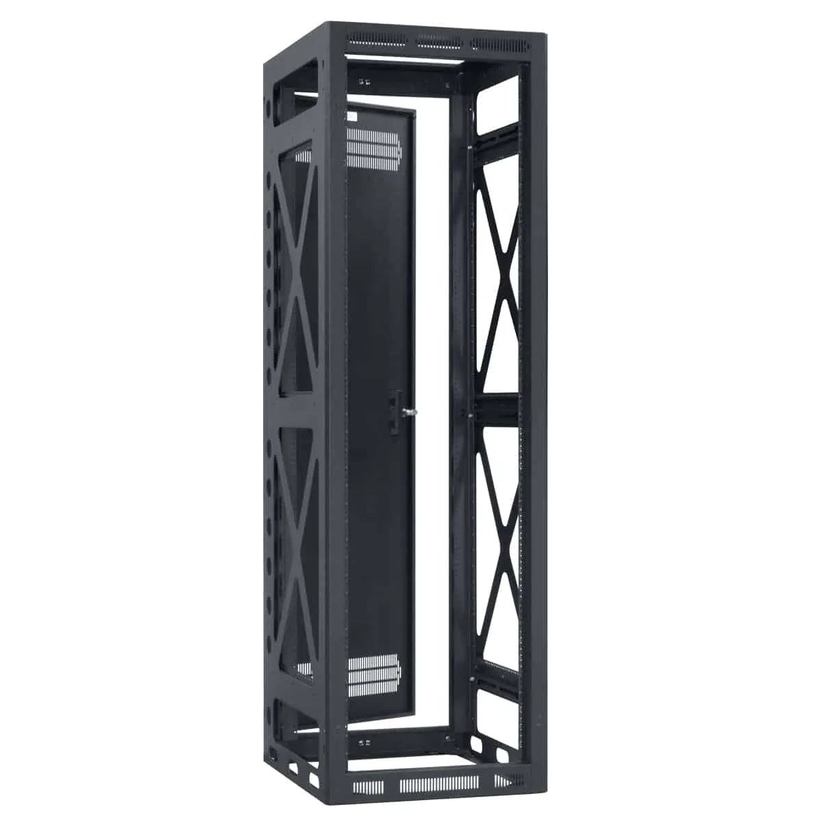 Lowell Mfg Equipment Rack-Seismic-40U, 27in Deep, 2pr Rails, Rear Door