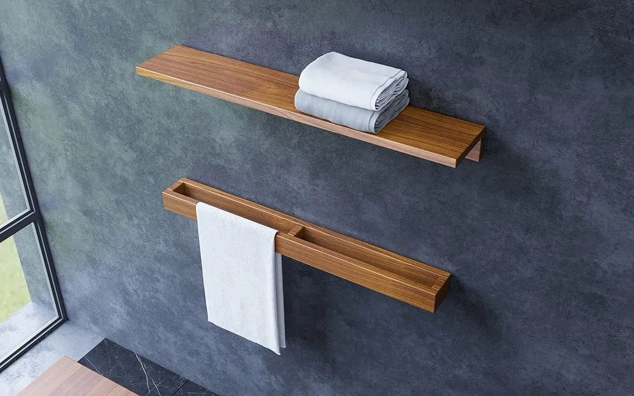 ODEJIA 32'' Wall-Mounted Sheesham Wood Towel Rack & Shelf Set - 1 Towel Holder & 1 Shelf