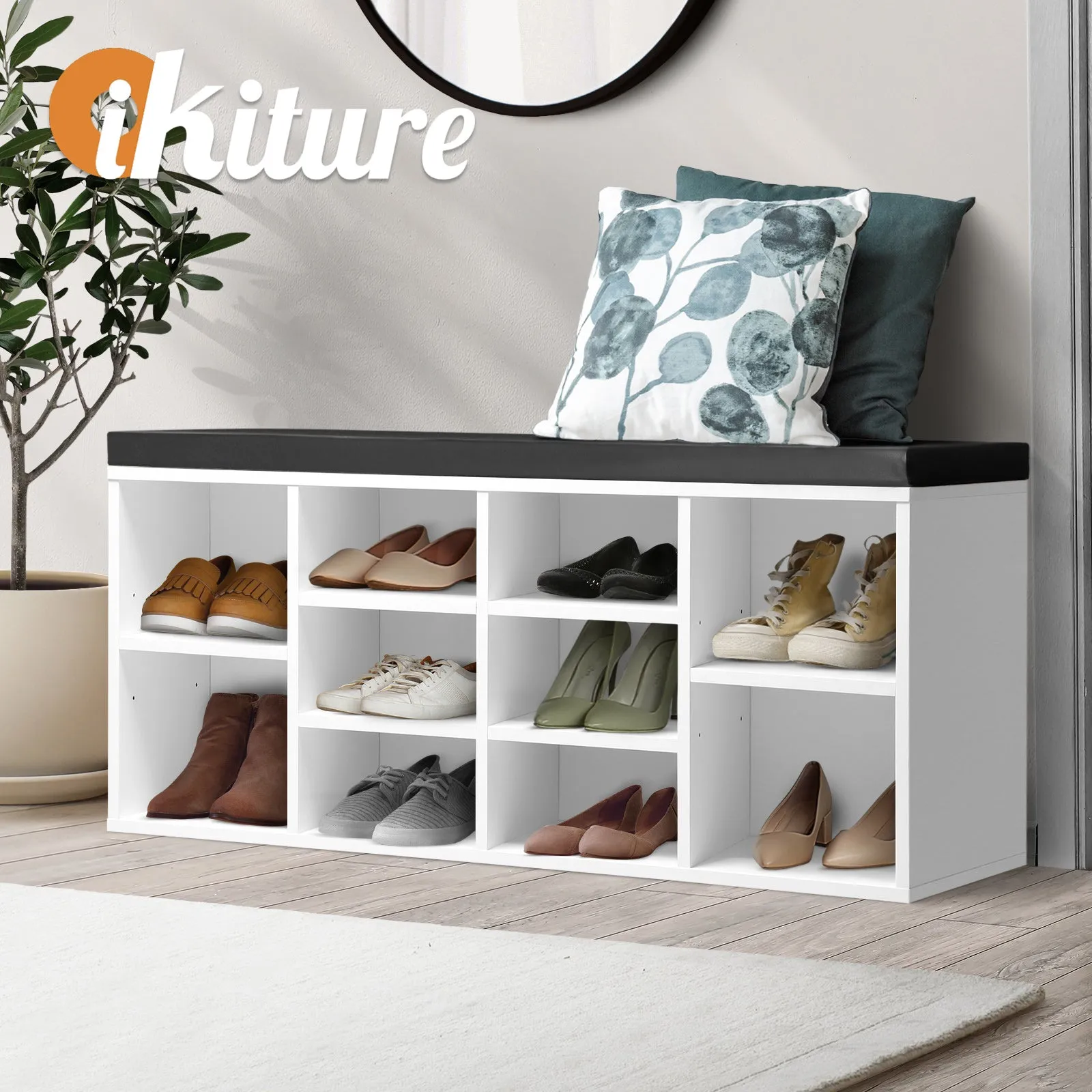 Oikiture Shoe Cabinet Bench Shoe Storage Rack PU Padded Seat Organiser Cupboard