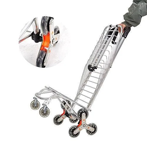 (Out of Stock) Aluminum Stair Climbing Shopping Cart with Rubber Swivel and Tri-Wheels