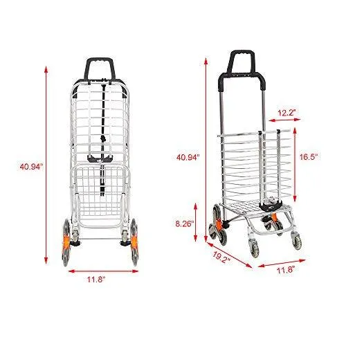 (Out of Stock) Aluminum Stair Climbing Shopping Cart with Rubber Swivel and Tri-Wheels