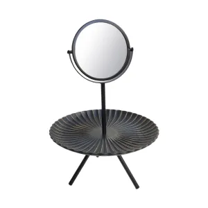 Pinakine Tabletop Vanity Mirror with Wood Storage Tray Women Gift for Dresser Bedroom Black|Health & Beauty | Makeup | Makeup Tools & Accessories | Makeup Mirrors(53088078PNK)