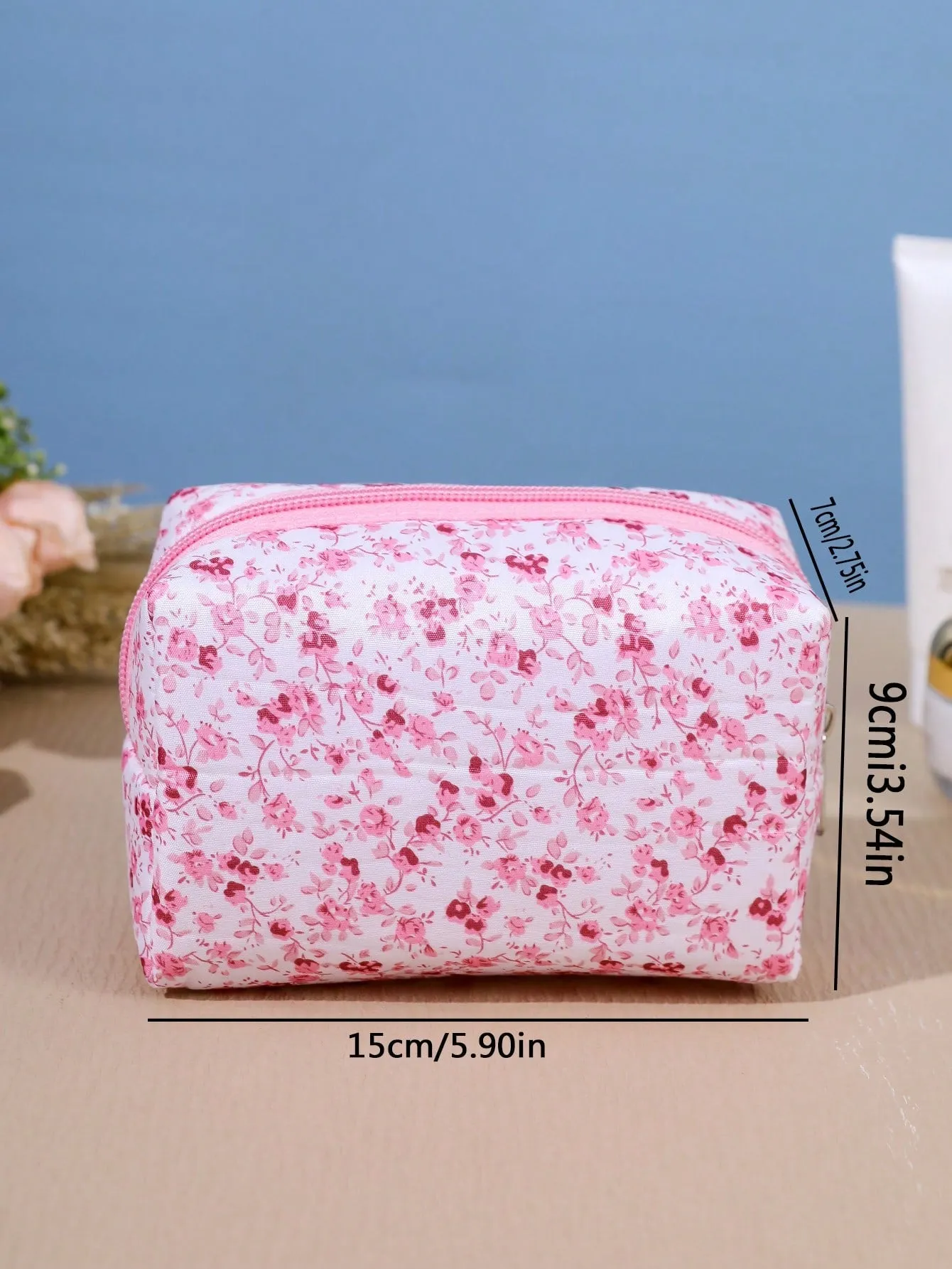 Pink Blooming Flower Pattern Makeup Bag Cosmetic Organizer Toiletries Bag Makeup