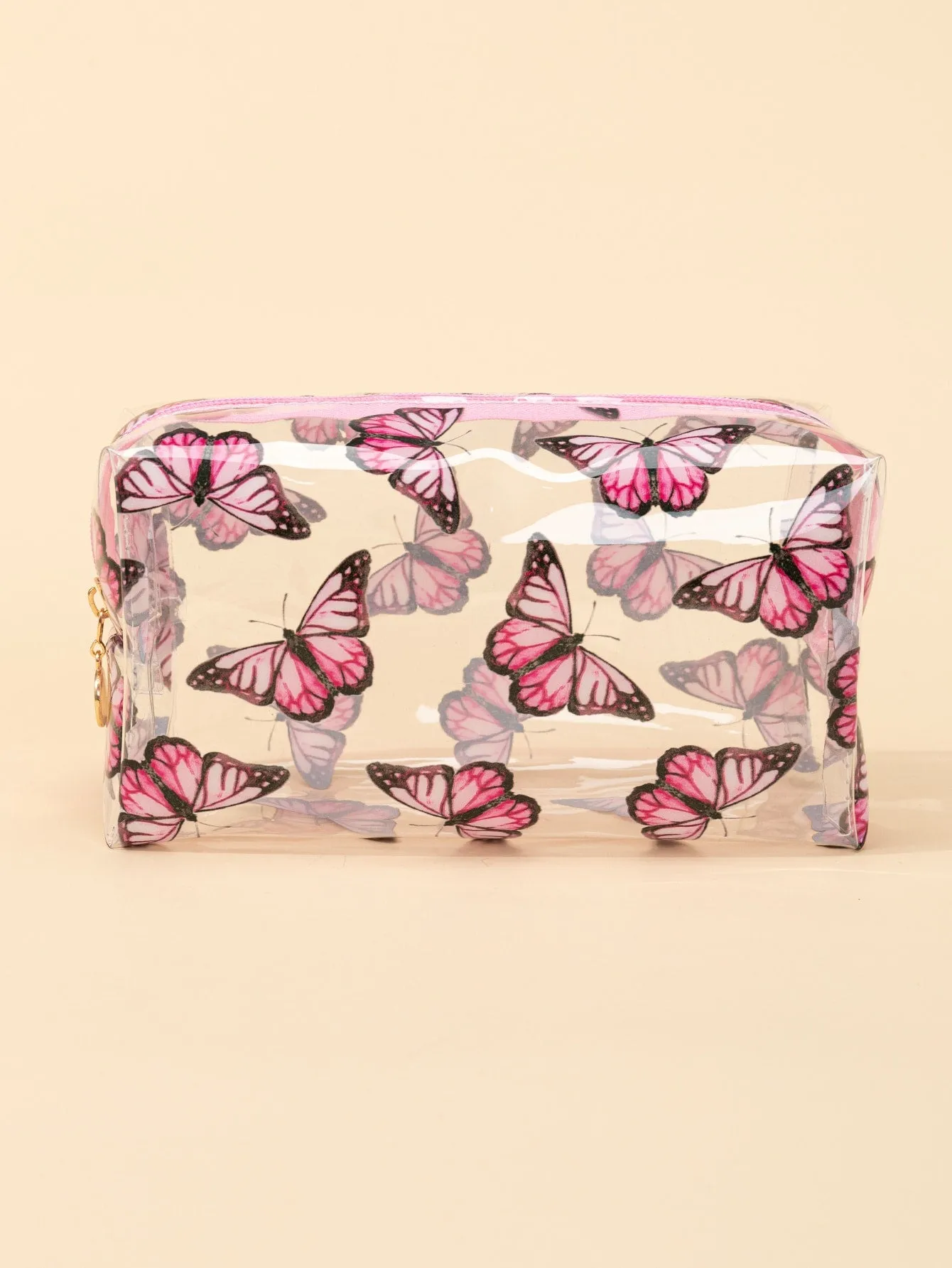 Pink Butterfly Transparent Makeup Bag Cosmetic Organizer Toiletries Bag Makeup