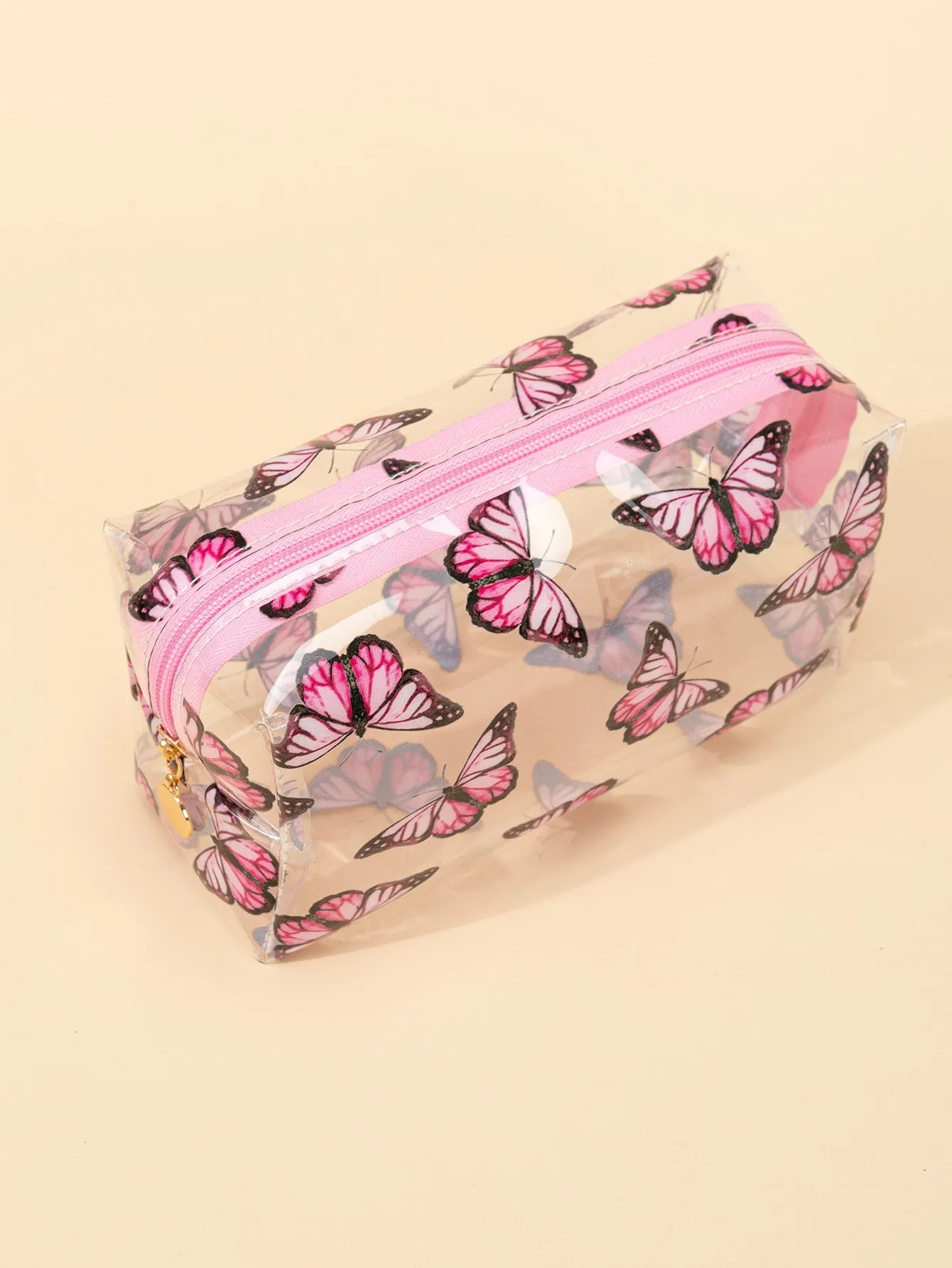 Pink Butterfly Transparent Makeup Bag Cosmetic Organizer Toiletries Bag Makeup