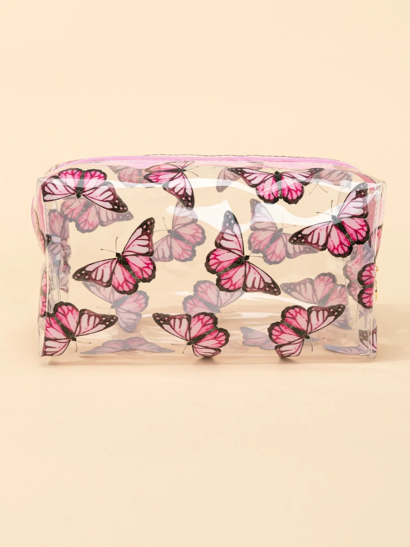 Pink Butterfly Transparent Makeup Bag Cosmetic Organizer Toiletries Bag Makeup