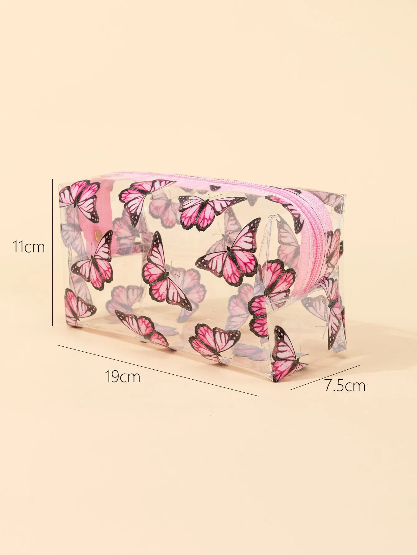 Pink Butterfly Transparent Makeup Bag Cosmetic Organizer Toiletries Bag Makeup