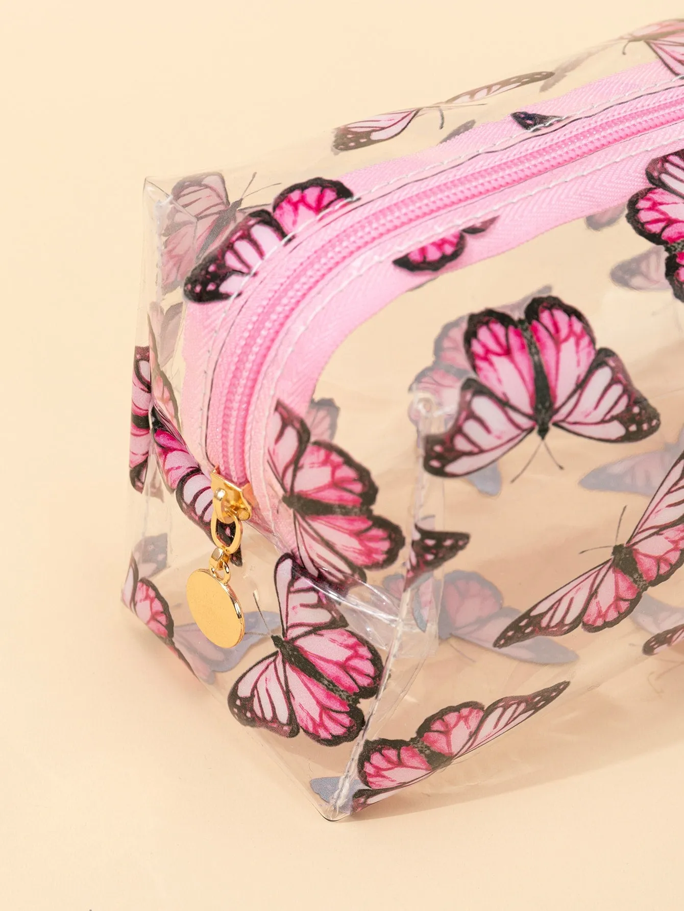 Pink Butterfly Transparent Makeup Bag Cosmetic Organizer Toiletries Bag Makeup