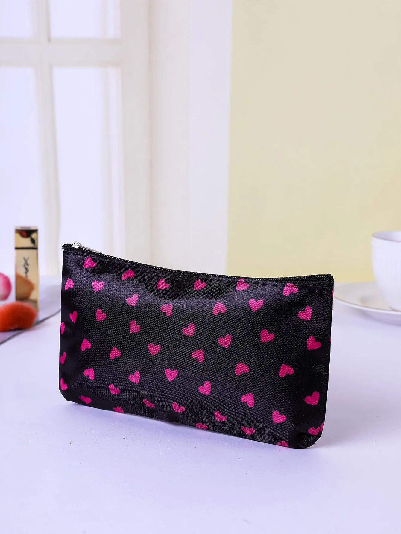 Pink Heart Makeup Bag Cosmetic Organizer Toiletries Bag Makeup Organizer Zip