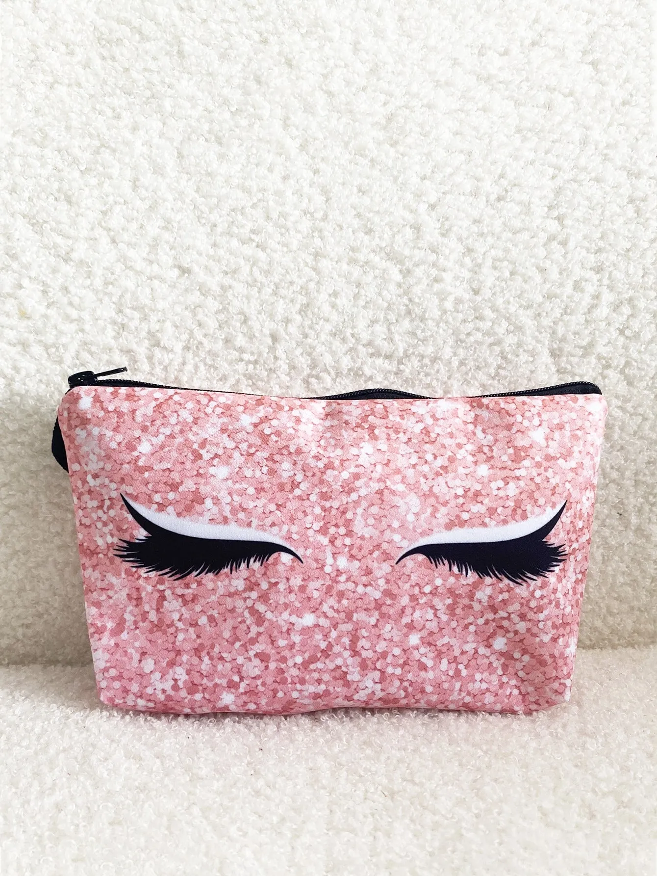 Pink Imitation Sequin Eyelash Makeup Bag Cosmetic Organizer Toiletries Bag