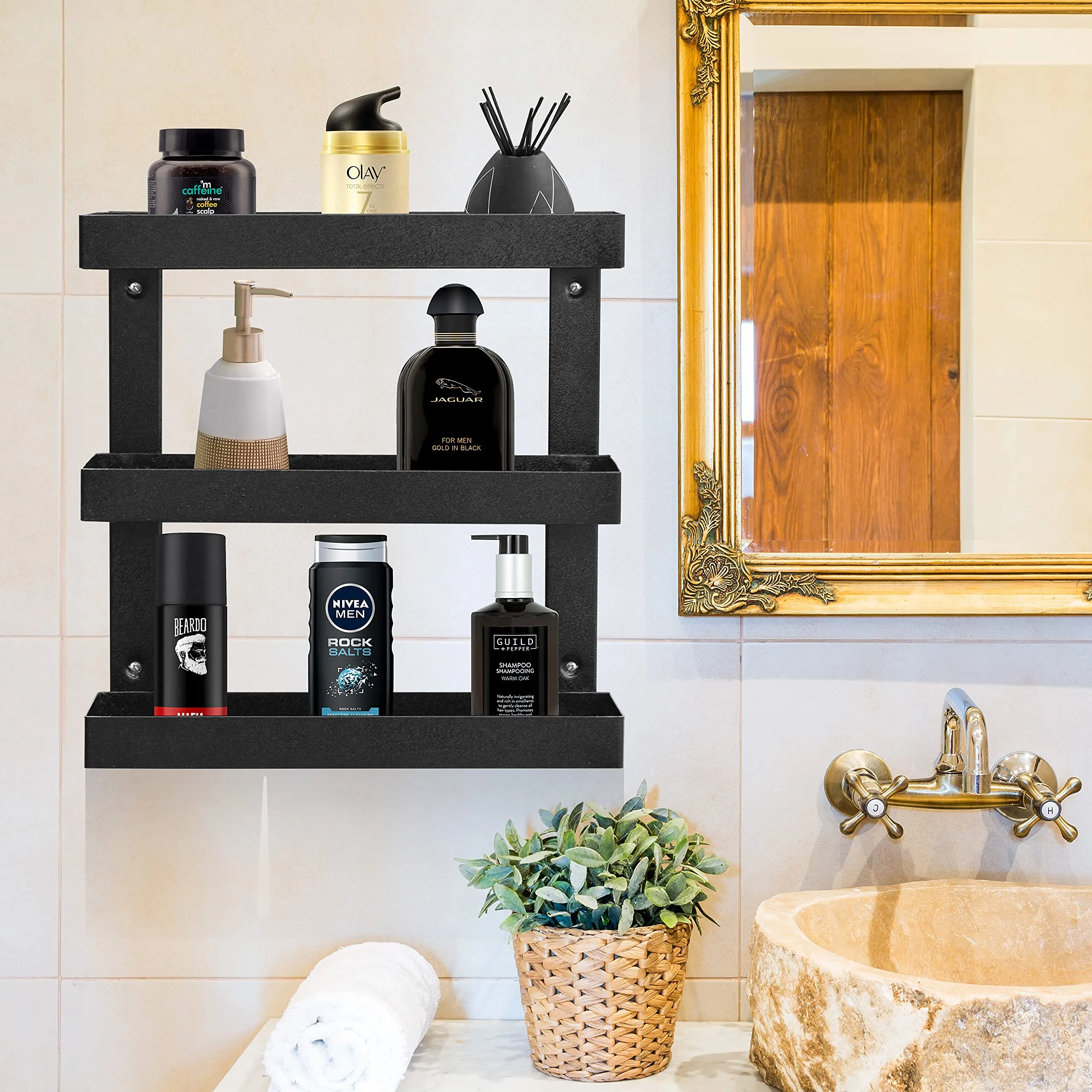 Plantex Bathroom Organizer - GI Metal 3 tier Multipurpose Bathroom Shelf for Wall/Bathroom Accessories