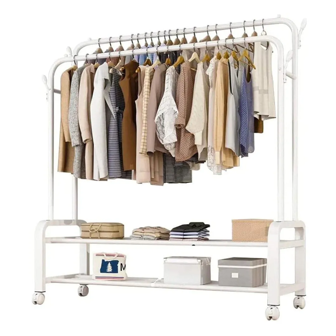 Portable Clothes Coat Garment Hanging Rack Shoe Storage Shelf Organizer Hanger